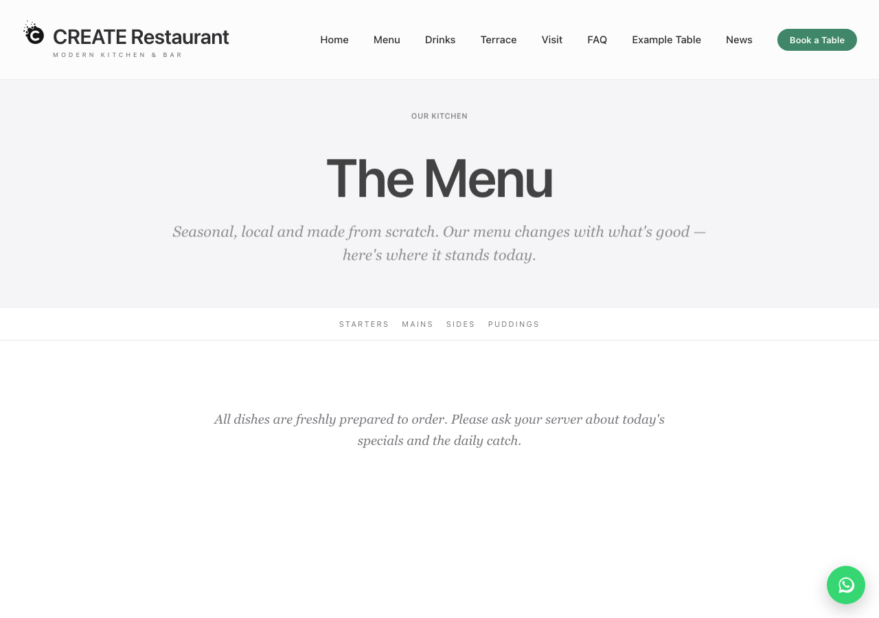 Menu page rendered from the CMS